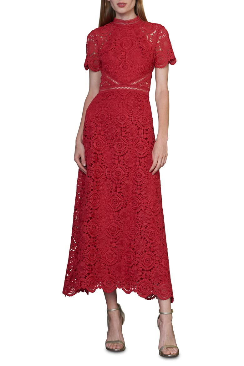 Lace Midi Cocktail Dress, Alternate, color, LIPSTICK