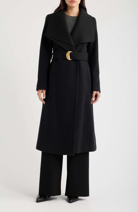 Ribbed Collar Belted Coat