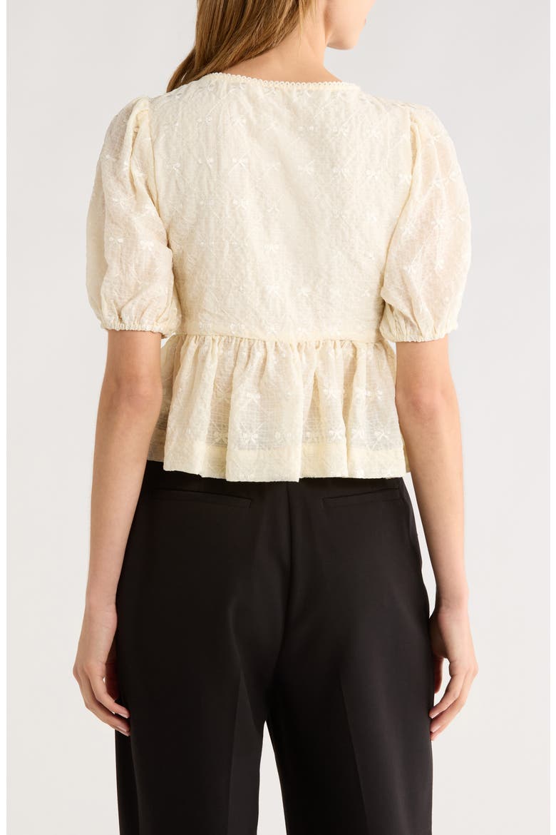 Tie Front Puff Sleeve Peplum Top, Alternate, color, CREAM BLACK