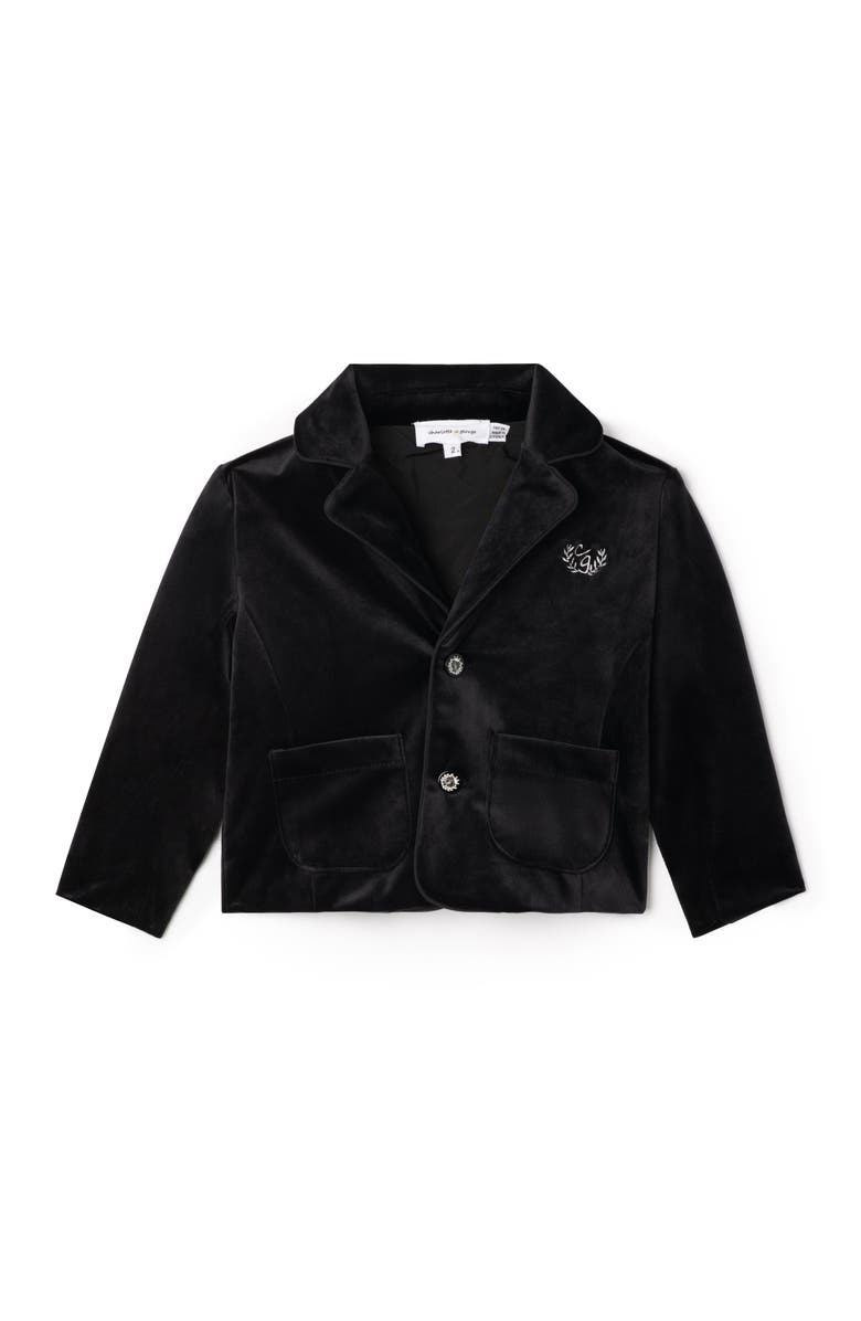 Charlotte & George Crest Embroidered Velvet Jacket, Main, color, Black