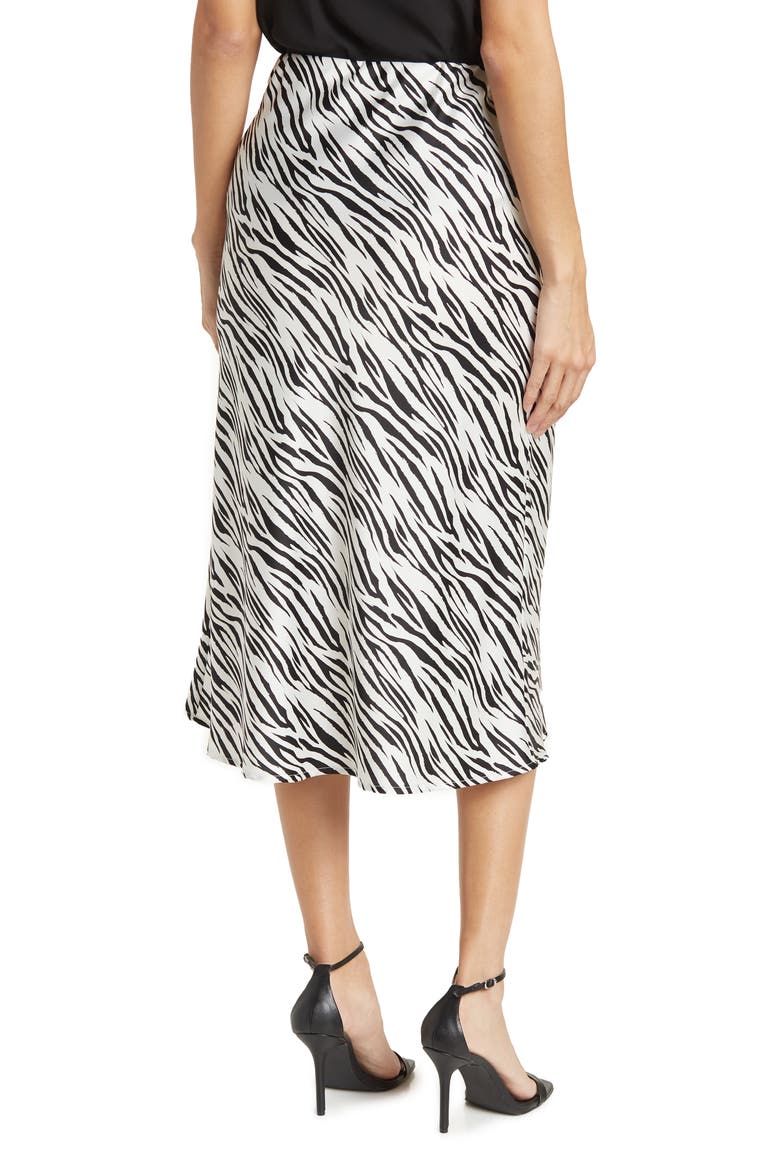 Satin Zebra Print Midi Skirt, Alternate, color, IVORY