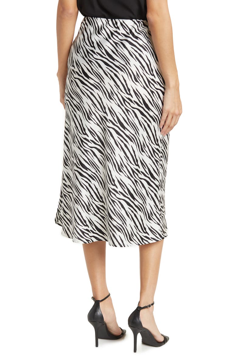 Renee C Satin Zebra Print Midi Skirt, Alternate, color, Ivory