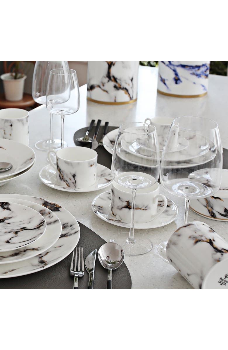 Prouna Marble Venice Fog Tea Cup & Saucer, Alternate, color, White