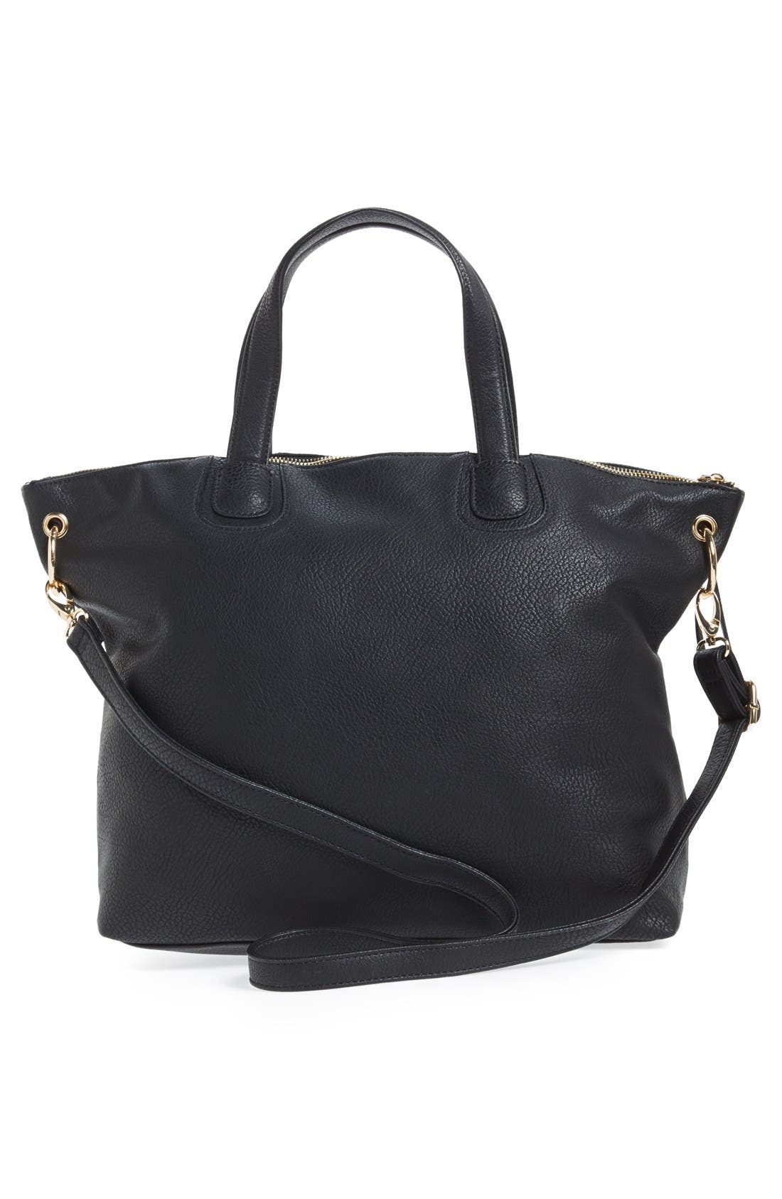 Dolce Girl Metal Accent Faux Leather Satchel, Alternate, color, BLACK
