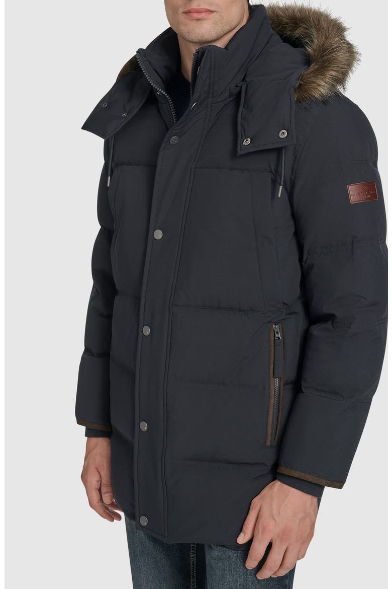 Faux Fur Hooded Longline Jacket, Alternate, color, INK