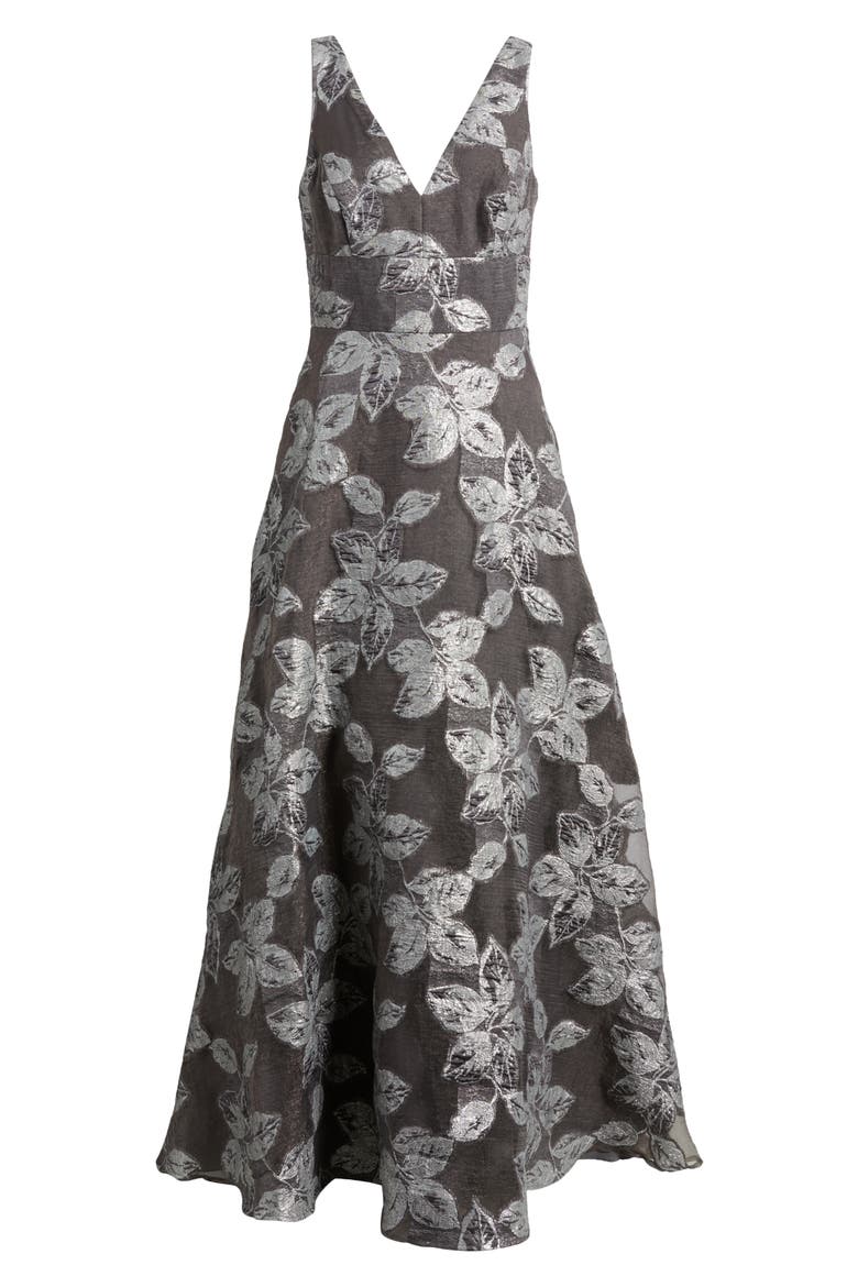 V-Neck Sleeveless Jacquard Ballgown, Alternate, color, SILVER