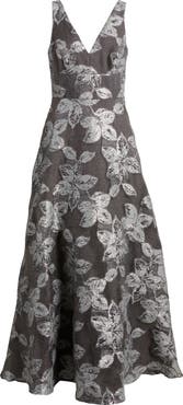 Eliza J V-Neck Sleeveless Jacquard Ballgown