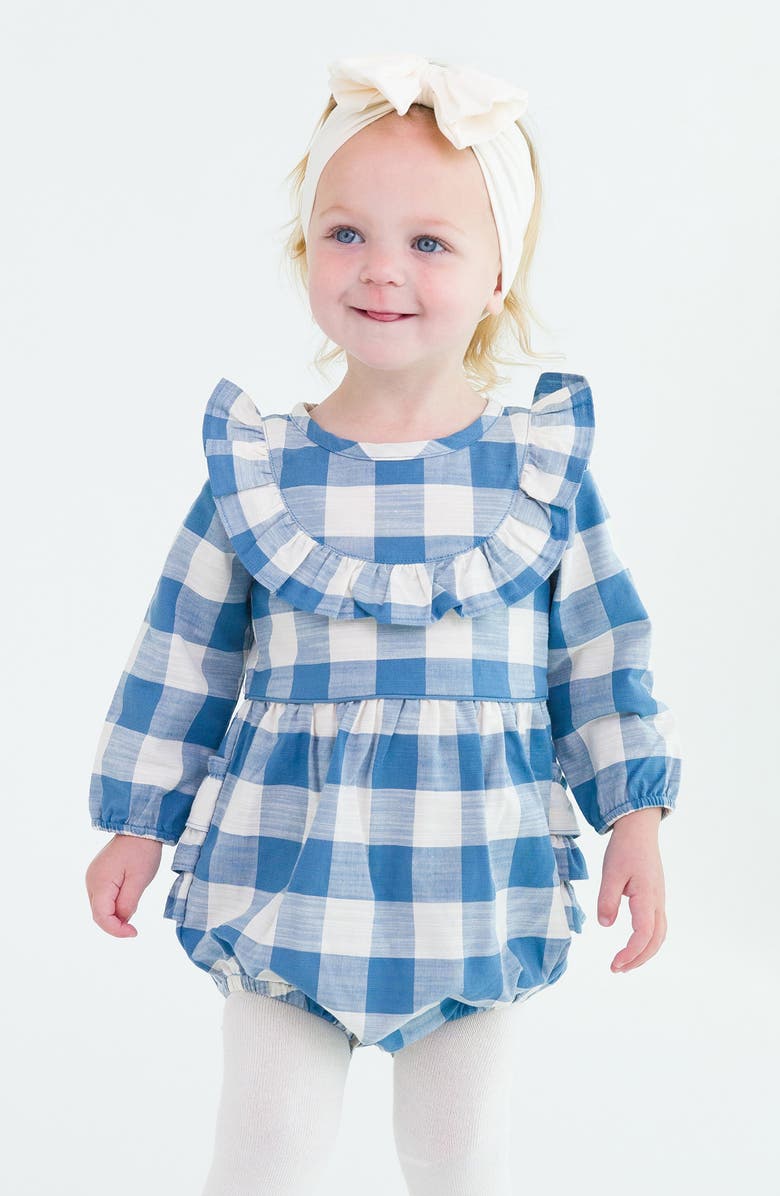 RuffleButts Plaid Ruffle Romper & Headband Set, Alternate, color, 