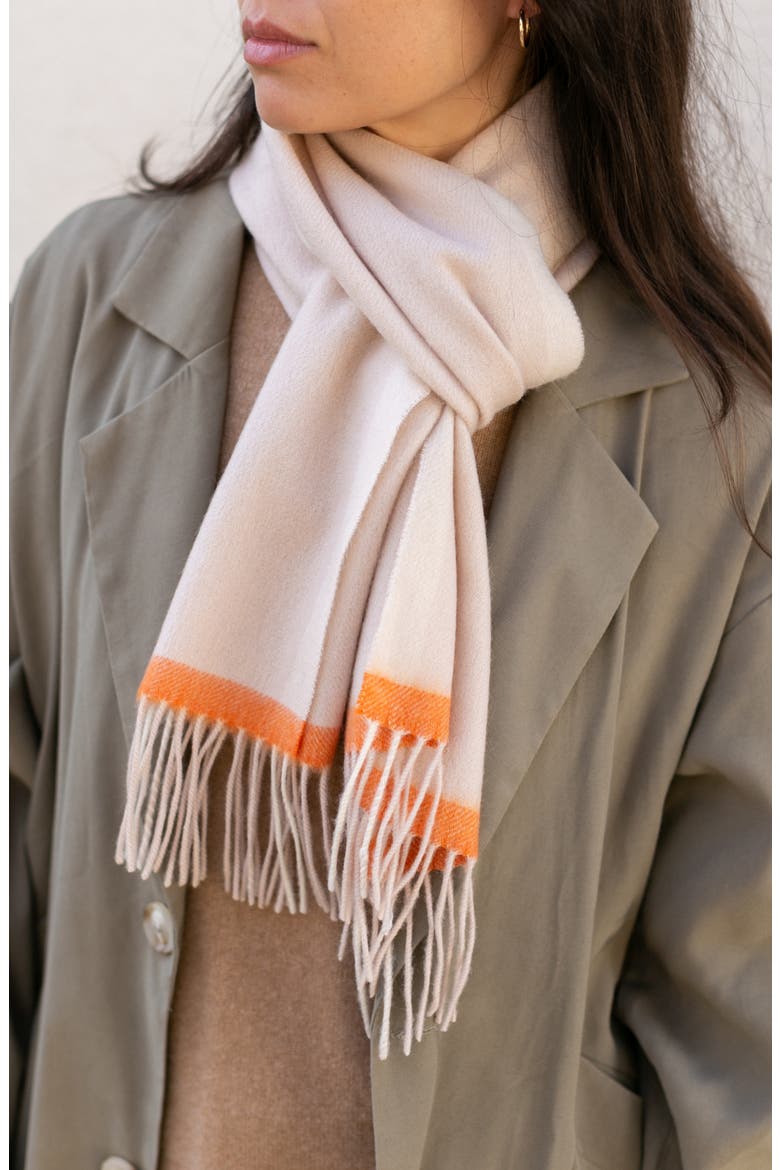 Cashmere Fringe Trim Scarf, Main, color, PINK ORANGE