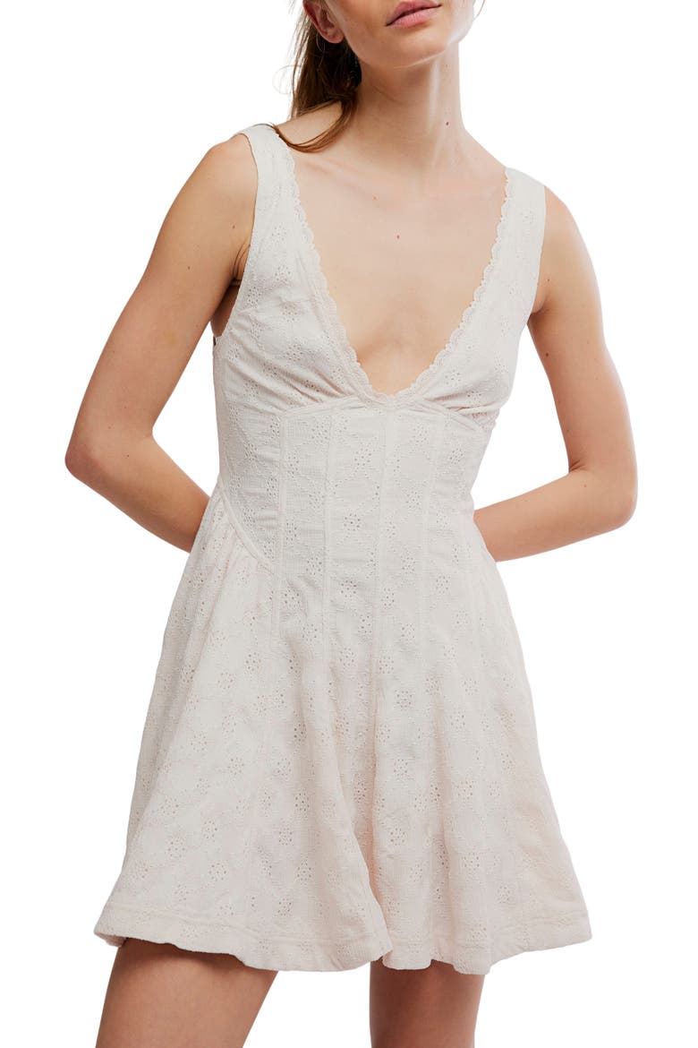 Can't Help It Eyelet Embroidered Minidress, Alternate, color, CHAMPAGNE SUGAR COMB