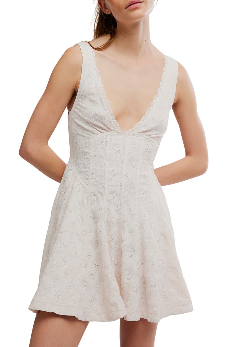 Free People Can't Help It Eyelet Embroidered Minidress, Alternate, color, Champagne Sugar Comb