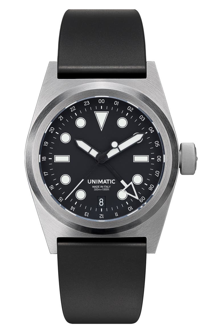 Modello Due U2-GMT Rubber Strap Field Watch, 41.5mm, Main, color, BLACK