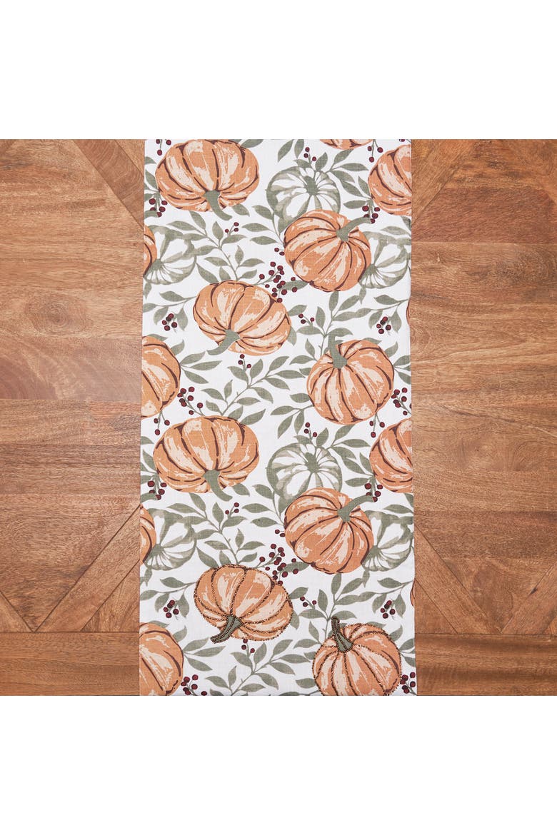 Harvest Pumpkin and Botanical Berry Runner 14" x 72", Alternate, color, Green