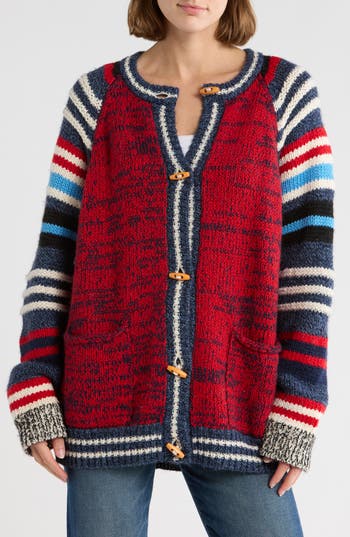 Mother The Long Drop Raglan Sleeve Cotton Blend Cardigan In Red