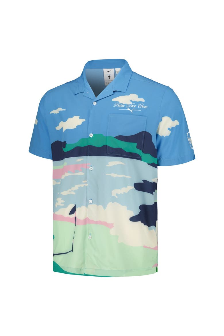 Men's Puma x PTC Blue WM Phoenix Open Print MATTR Button-Up Shirt, Alternate, color, Blue