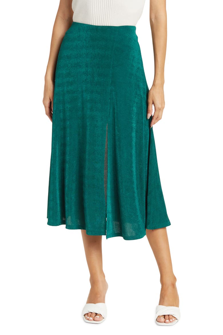 Side Slit Midi Skirt, Main, color, EMERALD