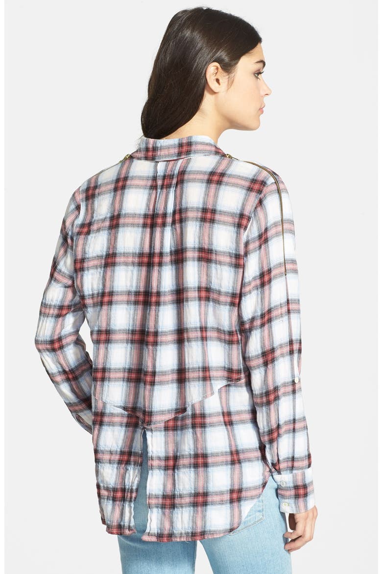 Zip Shoulder Plaid Shirt, Alternate, color, WHITE MULTI