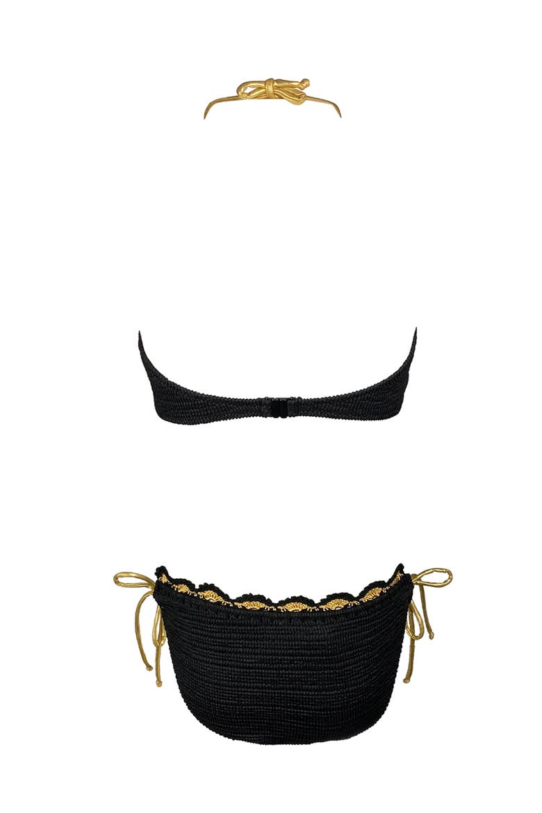 Bandeau Gold Lacework, Hand-Knitted Rose Detail Two Piece Bikini, Big Kid, Alternate, color, Black