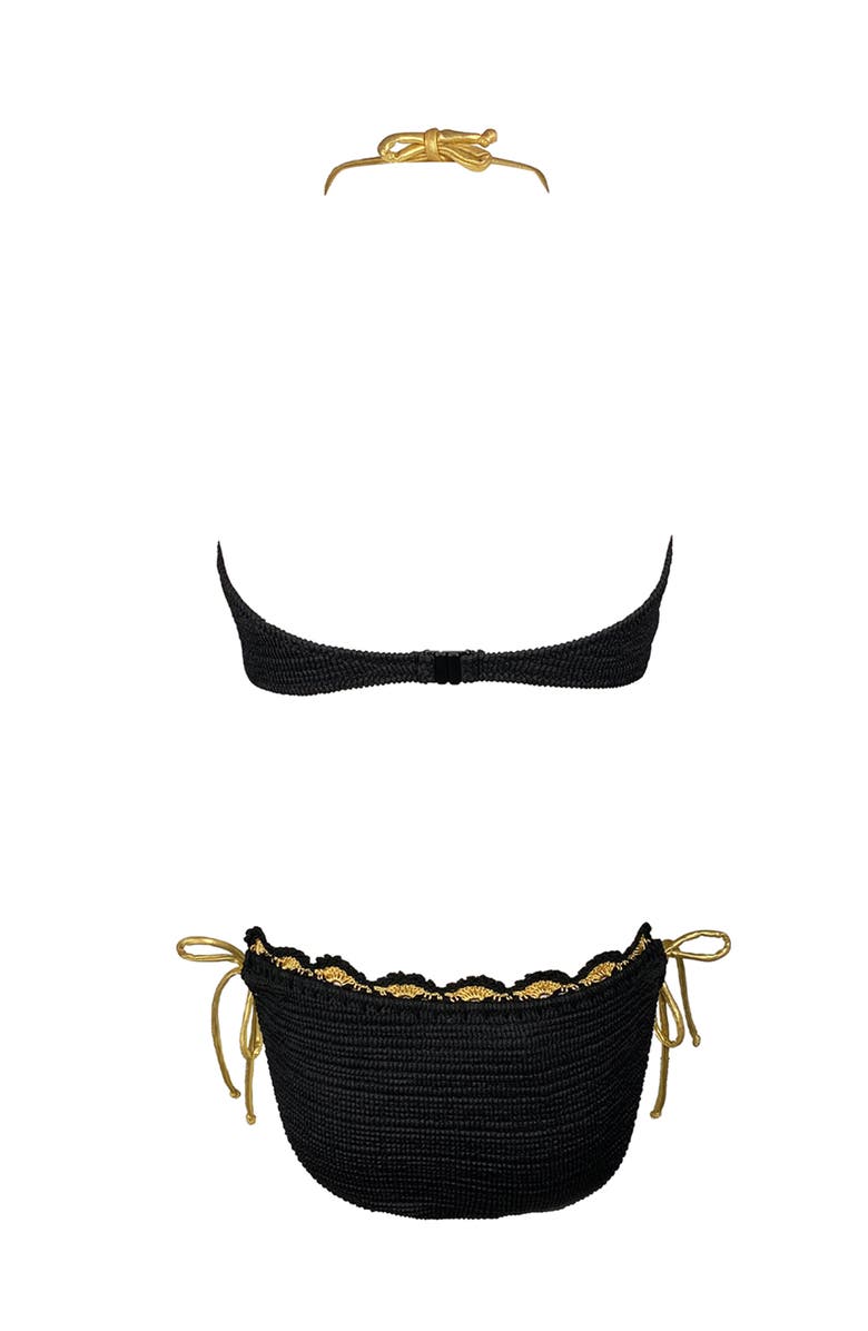 NESSI BYRD Bandeau Gold Lacework, Hand-Knitted Rose Detail Two Piece Bikini, Big Kid, Alternate, color, Black