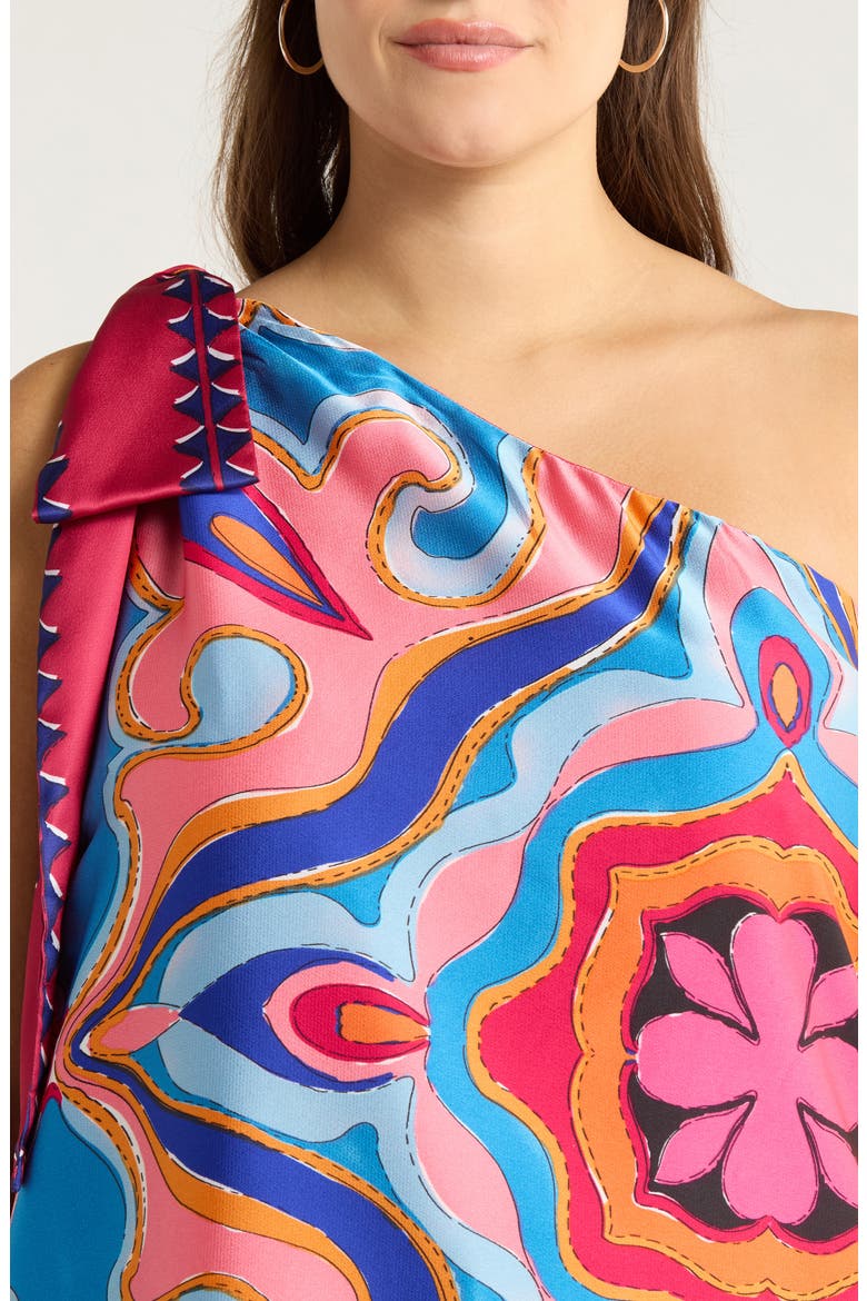 Abstract Print One-Shoulder Top, Alternate, color, RED-MULTI
