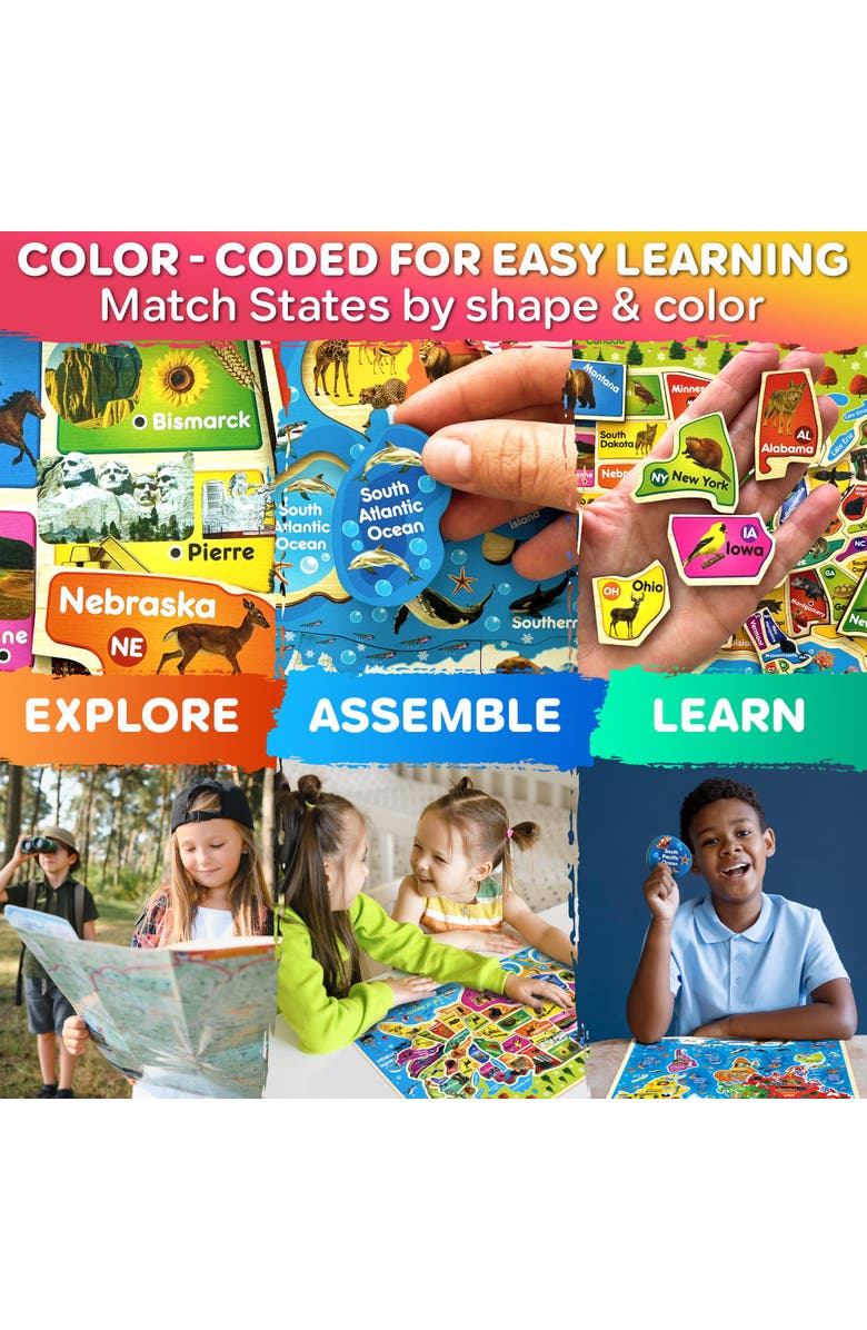 Quokka Kids Educational Map Puzzle Set - USA, World Map & Solar System Themes, Alternate, color, Usa & World Map