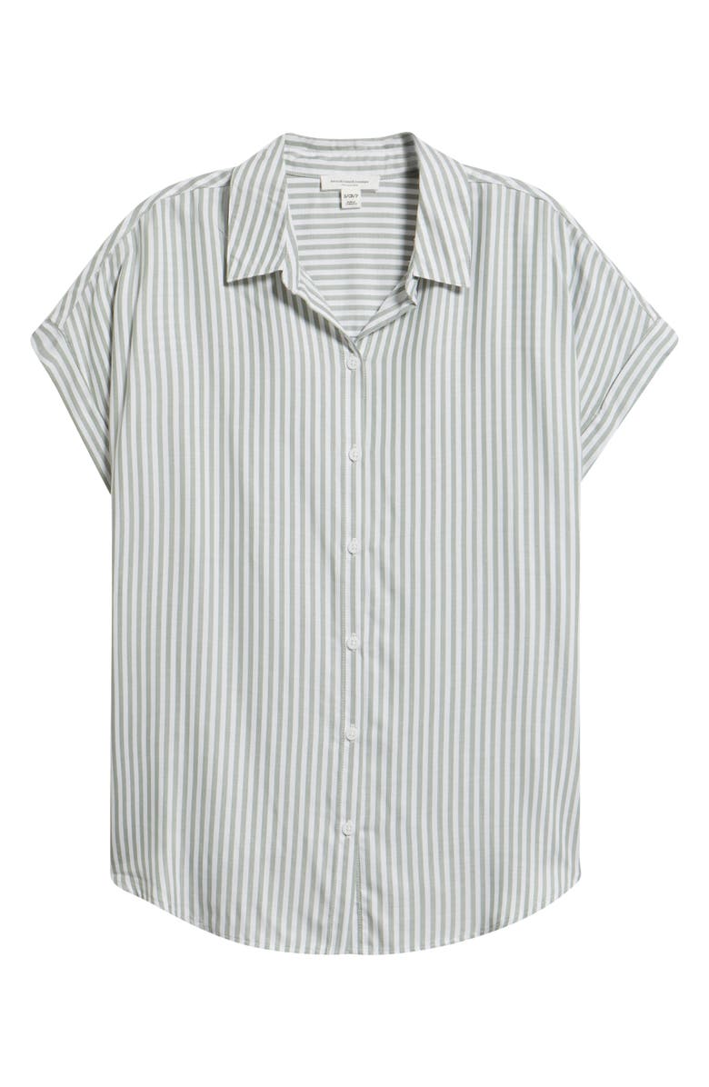beachlunchlounge Kenzie Stripe Short Sleeve Button-Up Shirt, Alternate, color, Kale