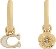 COACH Tea Rose & Sculpted C Mismatch Hoop Earrings
