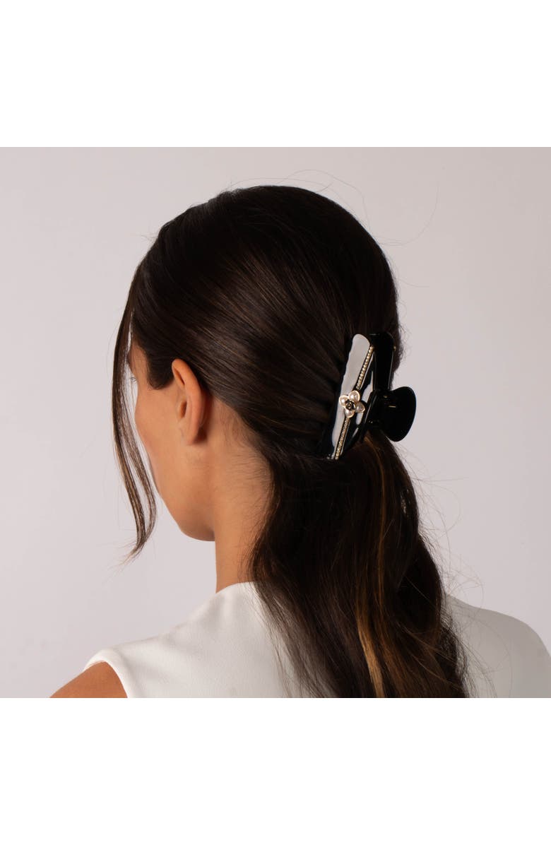 BY ADINA EDEN Pearl Flower W/ Rhinestone Large Claw Clip, Alternate, color, Black