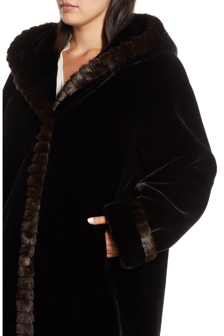 Faux Fur Swing Coat, Alternate, color, BLACK