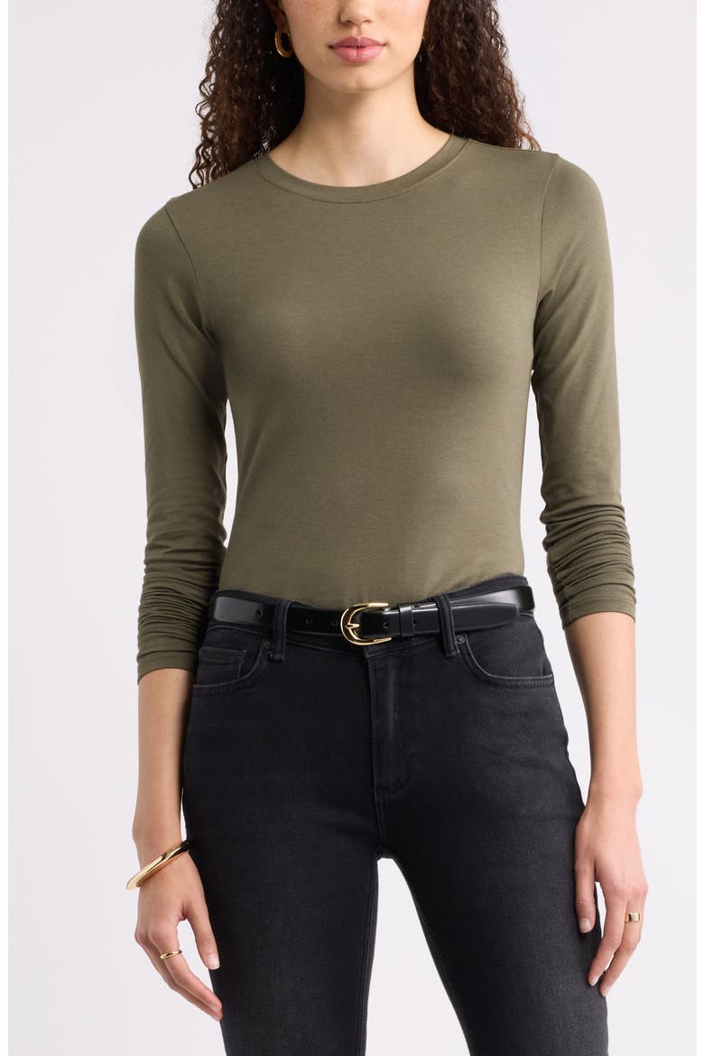 Pima Cotton & Tencel Modal Long Sleeve T-Shirt, Main, color, OLIVE SARMA