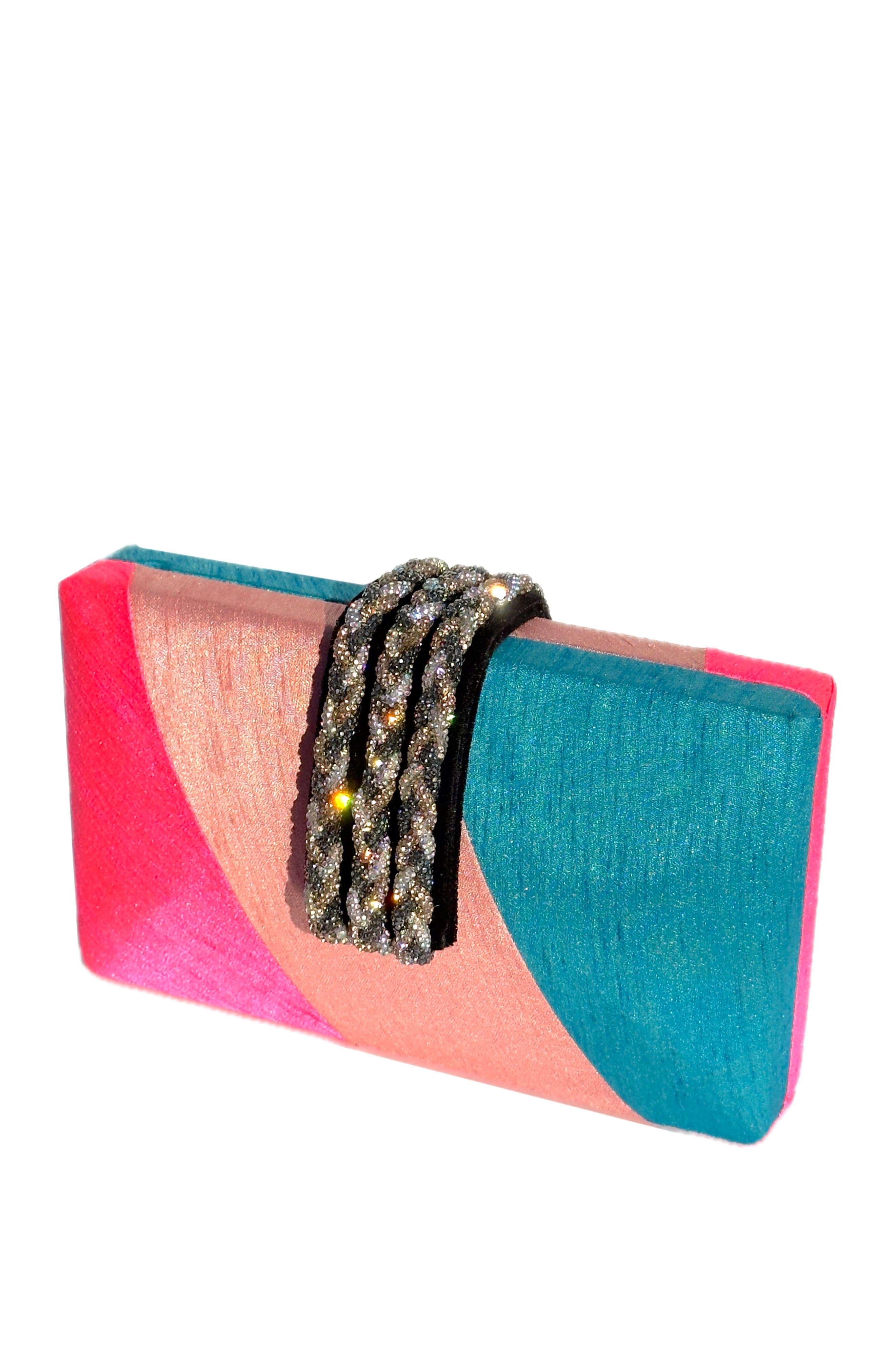 Diagonal Color Block Braided Fringe Clutch, Alternate, color, Sorbet