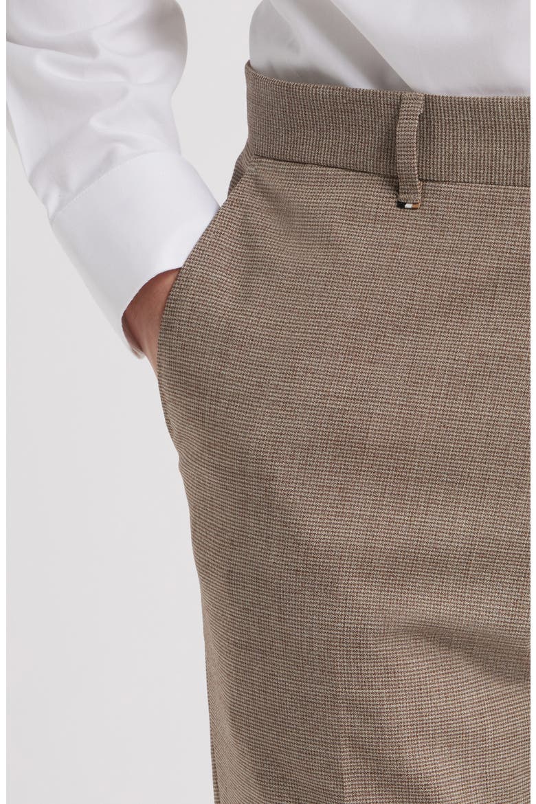 Genius Slim Fit Tan Microcheck Flat Front Stretch Dress Pants, Alternate, color, LIGHT BEIGE