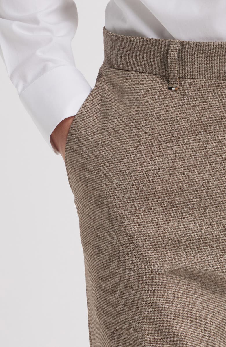 BOSS Genius Slim Fit Tan Microcheck Flat Front Stretch Dress Pants, Alternate, color, Light Beige