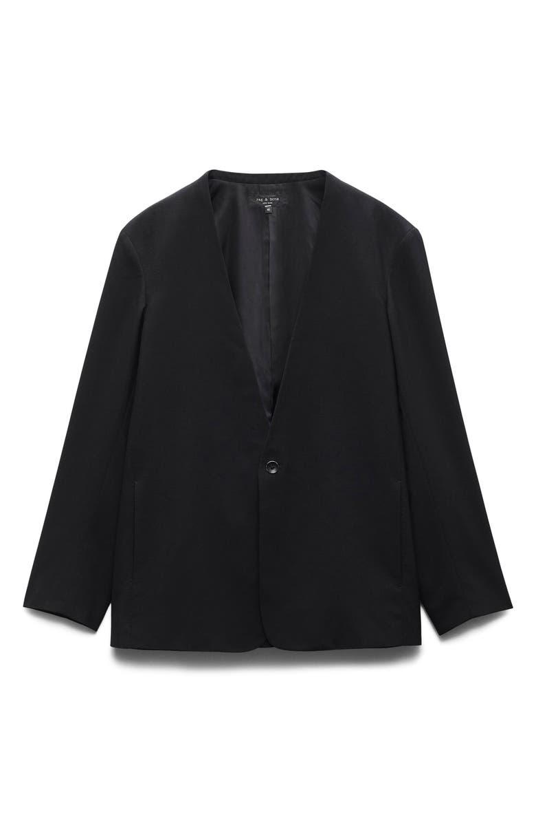 rag & bone Slim Fit Collarless Black Wool Blend Ripstop Sport Coat, Alternate, color, Black