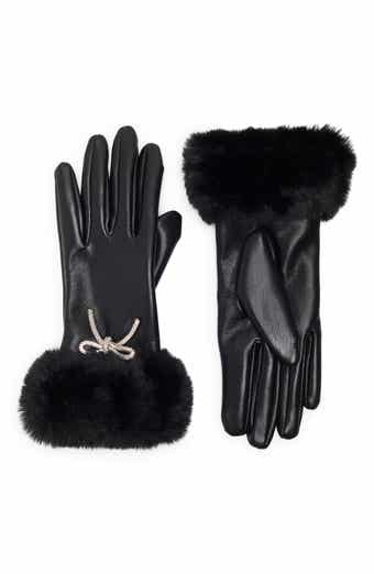 Vince Camuto Faux Fur Trim Bow Embellished Faux Leather Gloves