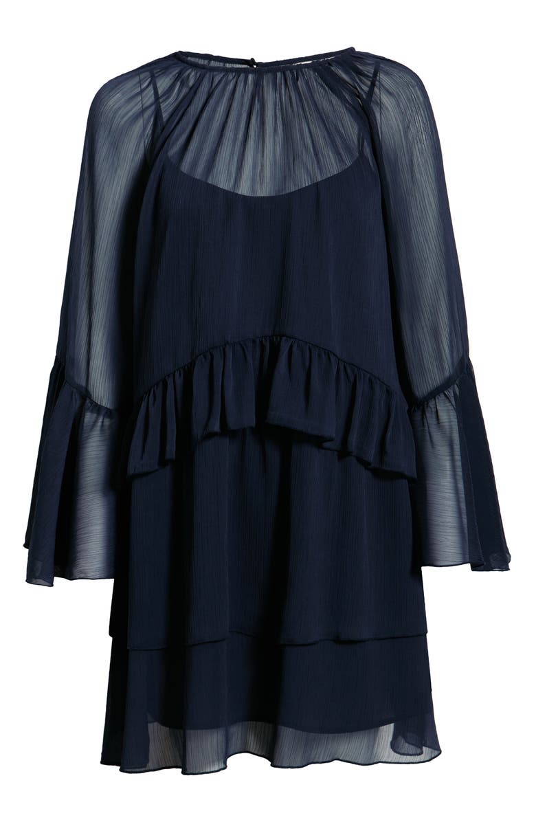 Open Edit Long Sleeve Tiered Chiffon Dress, Alternate, color, Navy Iris
