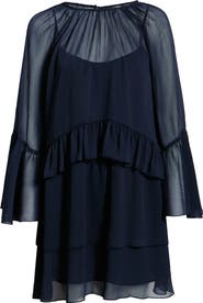 Open Edit Long Sleeve Tiered Chiffon Dress