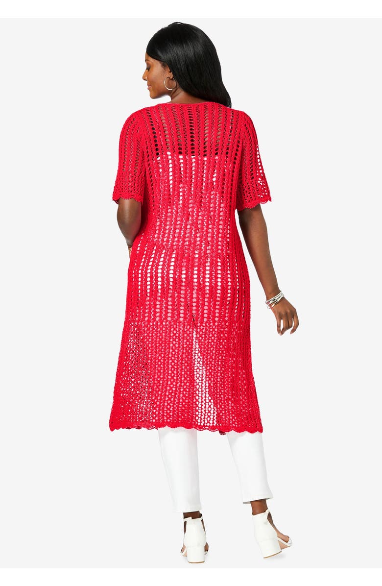 Jessica London Scalloped Crochet Sweater Duster, Alternate, color, White