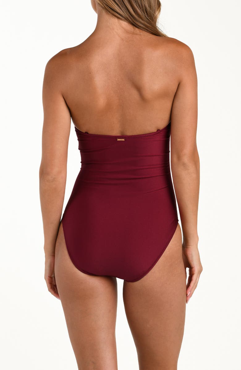 L'AGENCE Aubrey Ruched Shimmer One-Piece Swimsuit, Alternate, color, Black Cherry