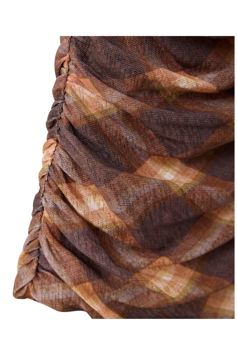 Ruched Plaid Sleeveless Top, Alternate, color, BROWN