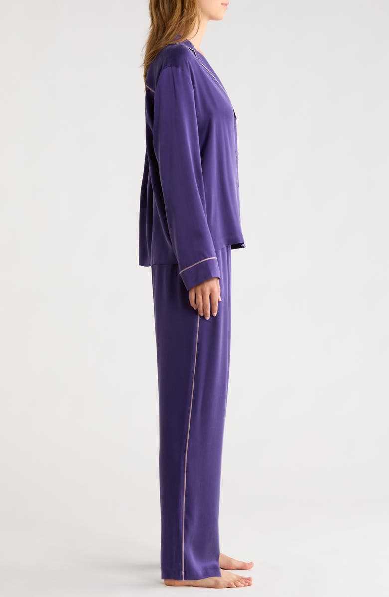 Lunya Piped Washable Silk Pajamas, Alternate, color, Flying Fig/ Lilac Haze