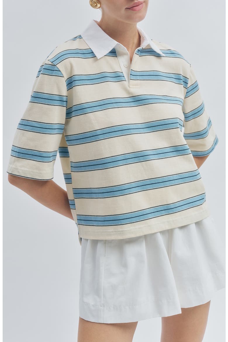 Frankie Stripe Stretch Cotton Polo, Alternate, color, WHITE LIGHT BLUE STRIPE