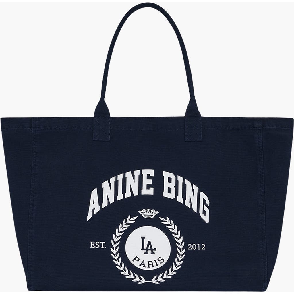 ANINE BING Leo Collegiate Canvas Tote in Blue at Nordstrom