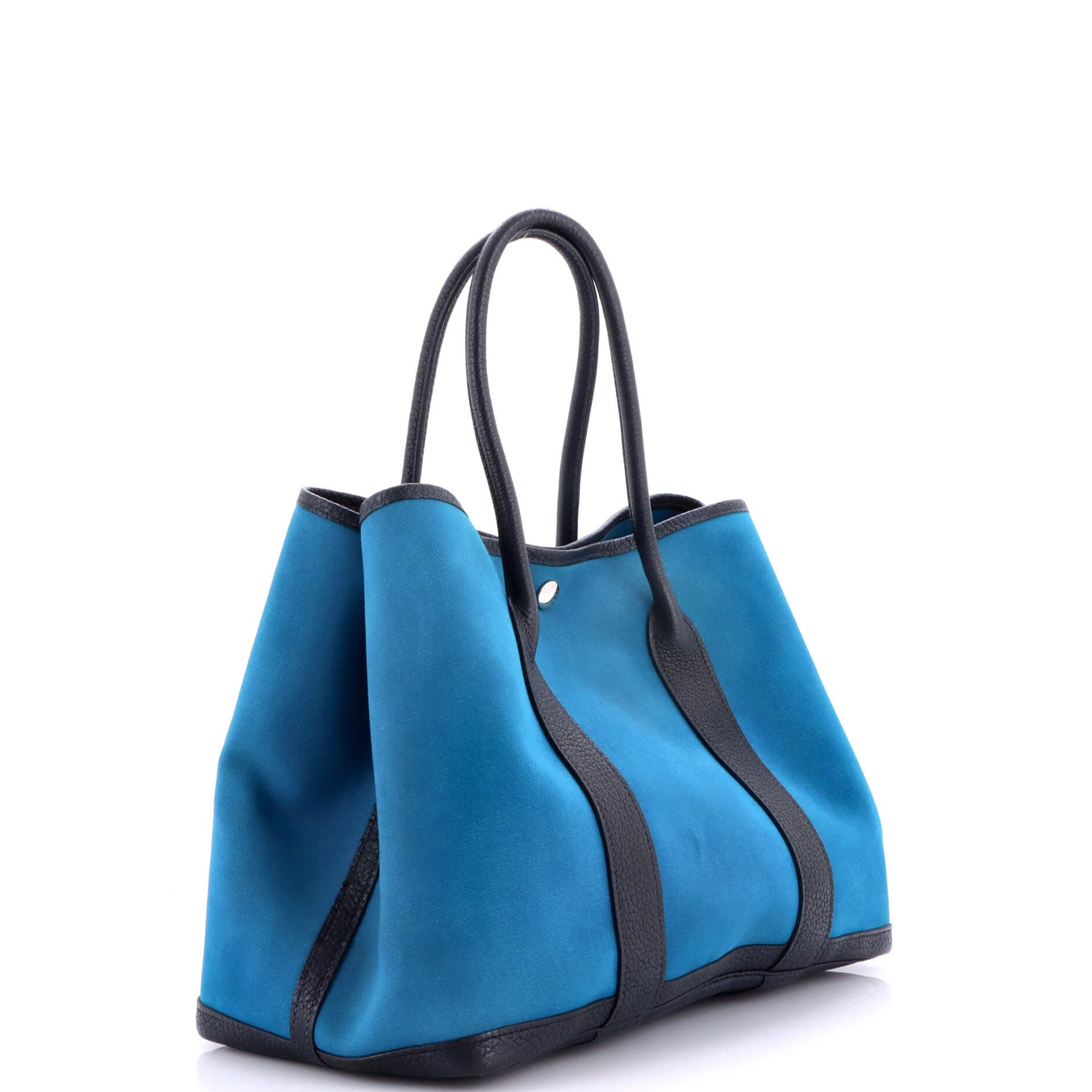Pre-Owned Hermes Garden Party Tote Toile and Leather 36, Alternate, color, Bleu Izmir