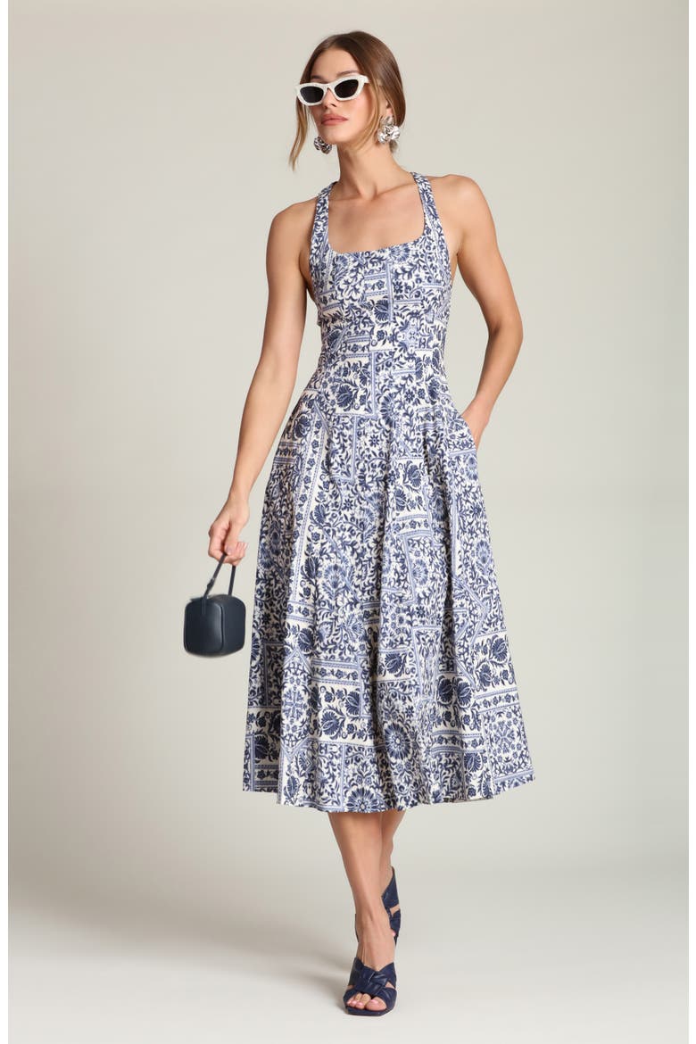 Tile Print Sleeveless Dress, Alternate, color, NAVY LISBON TILE