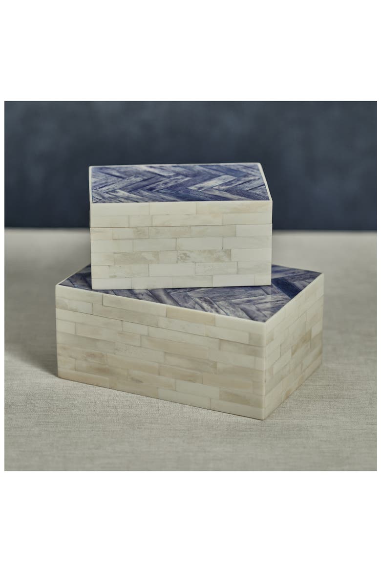 Mahar Herringbone Bone Decorative Box, Alternate, color, IVORY/ BLUE