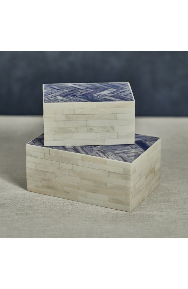 Zodax Mahar Herringbone Bone Decorative Box, Alternate, color, Ivory/ Blue