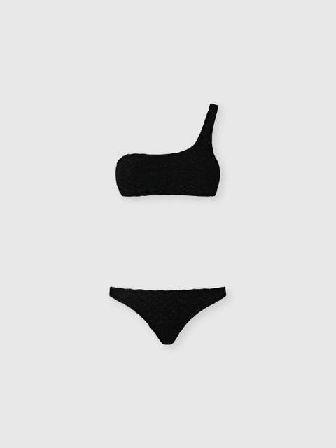 One-shoulder Bikini In Lamé Viscose With Raschel Workmanship