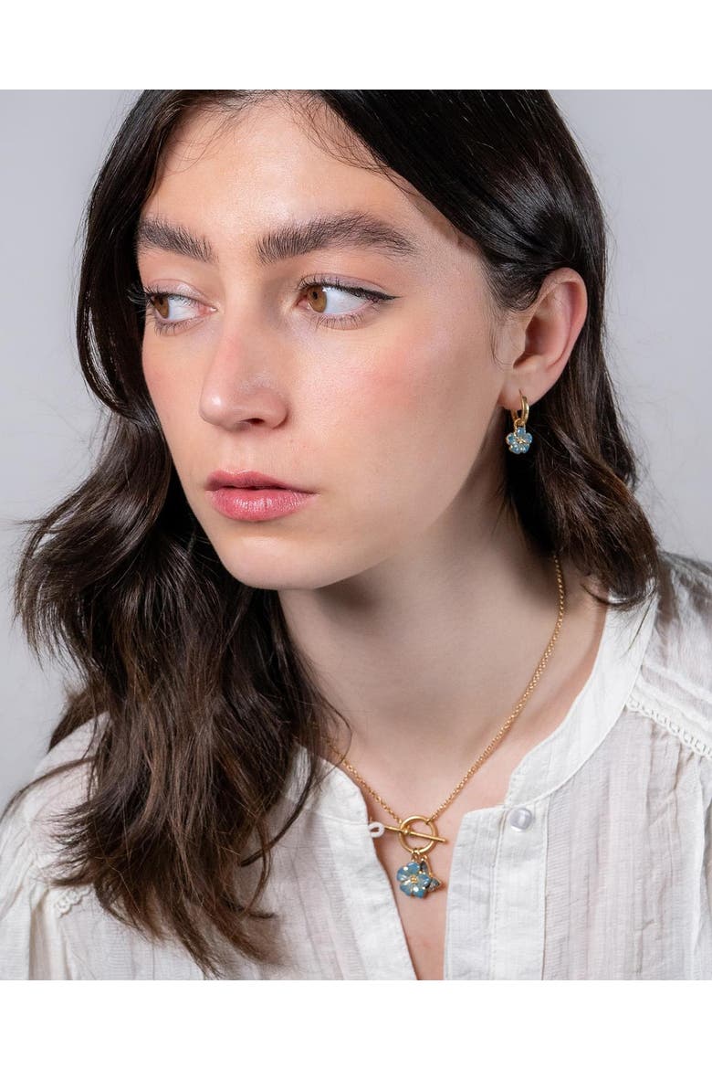 Flower Huggie Earrings, Alternate, color, Blue & Gold