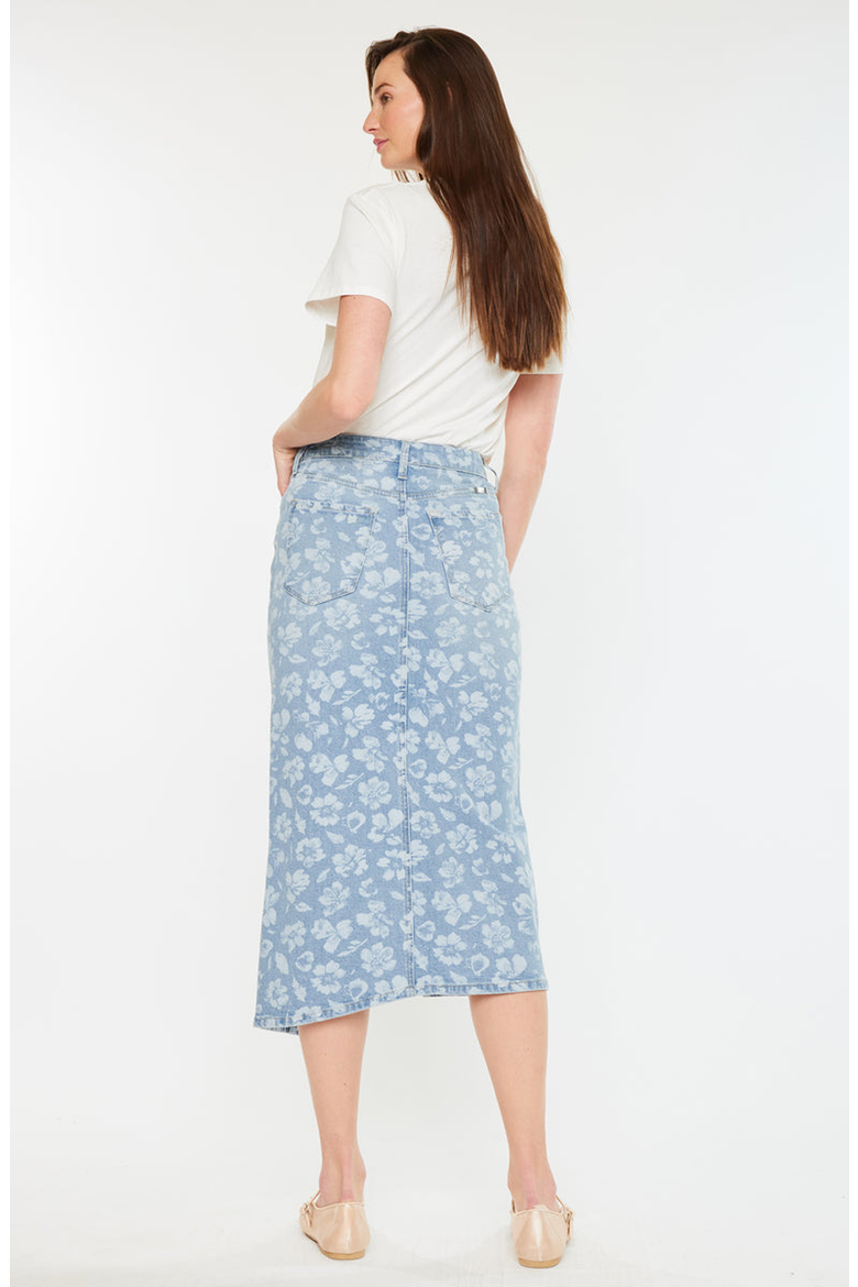 Hibiscus High Rise Midi Skirt, Alternate, color, Light Wash